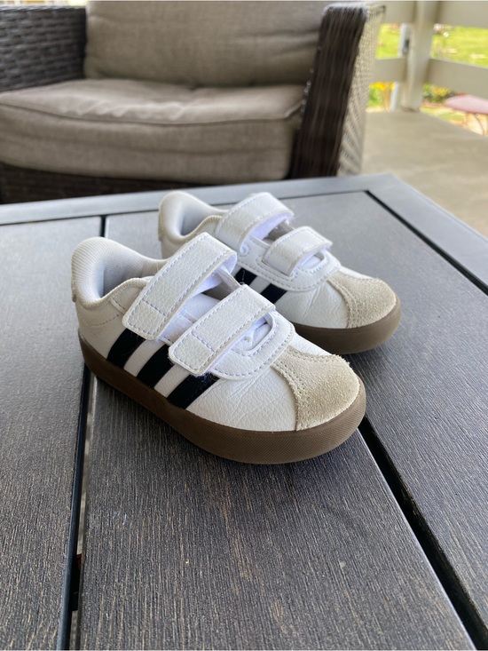 adidas Other - adidas Kids White Sneakers with Black Stripes and Brown Gum Sole